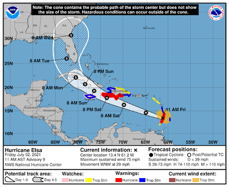 Vientos de Huracan Elsa llegarán a sur dominicano con fuerza de tormenta tropical.