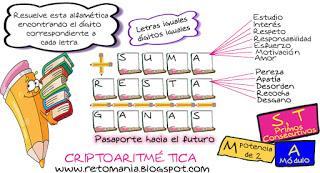 Alfamética, Criptoaritmética, Criptosuma, Alfametica de regreso a clases, Alfamética de vuelta al colegio, Juego de letras, Juego de palabras