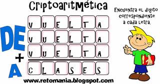 Alfamética, Criptoaritmética, Criptosuma, Alfametica de regreso a clases, Alfamética de vuelta al colegio, Juego de letras, Juego de palabras