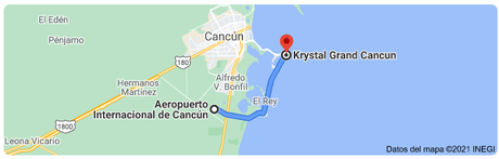 Trasportacion al hotel Krystal Grand Cancún distancia del aeropuerto de Cancún al hotel Krystal Grand Cancún