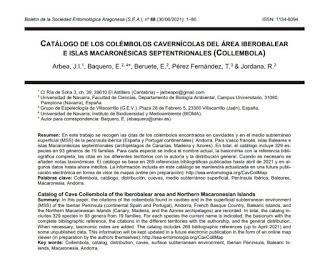 Catálogo de colémbolos cavernícolas Catálogo de colémbolos cavernícolas