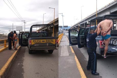 Detienen a hombre en ropa interior e intoxicada con cocaína