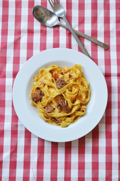 Parpadelle con ragú de ternera en crockpot