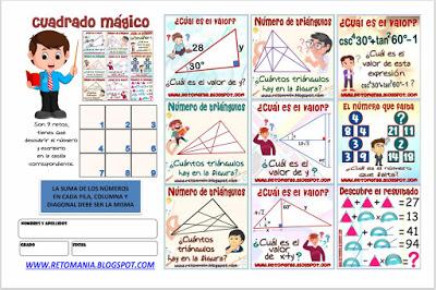 RETOS MATEMÁTICOS - CUADRADOS MÁGICOS Cuadrados mágicos, Descubre el número, Descubre el resultado, Busca el número, El número que falta, ¿Cuántos triángulo hay?, ¿Cuál es el total de triángulos?, Desafíos matemáticos, Retos matemáticos, Retos mentales, Retos visuales, Acertijos, Acertijos numéricos, Acertijos con Solución, Problemas matemáticos
