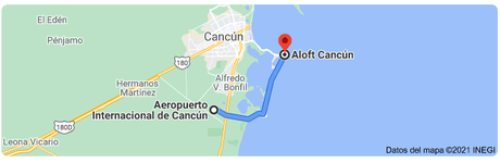 Transporte al hotel Aloft Cancún distancia del aeropuerto de Cancún al hotel Aloft Cancún