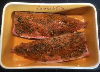 Caballas asadas con pimientos