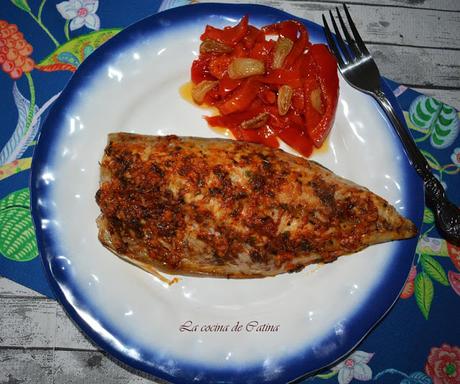 Caballas asadas con pimientos