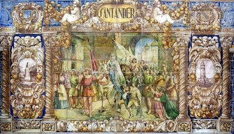 El azulejo dedicado a Santander en la Plaza de España de Sevilla