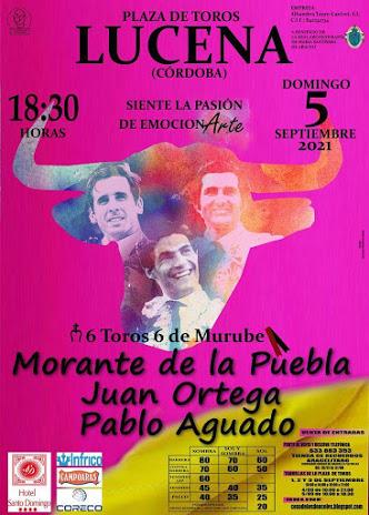 MORANTE, JUAN ORTEGA Y PABLO AGUADO ANUNCIADOS EN LUCENS EL 5 DE SEPTIEMBRE
