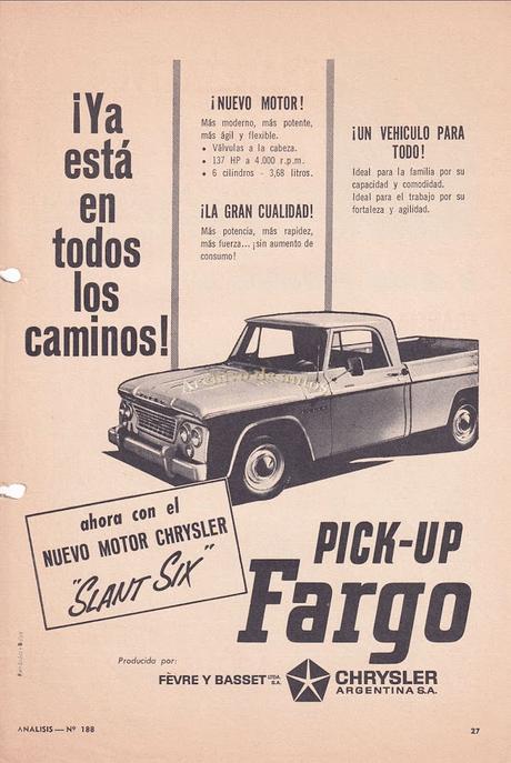 Camioneta Fargo con motor Slant Six del año 1964