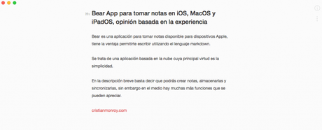 Bear App para tomar notas en iOS, MacOS y iPadOS, opinión basada en la experiencia