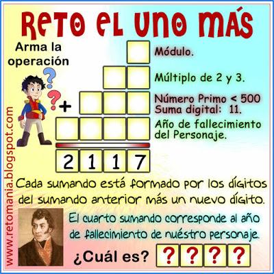 RETOS MATEMÁTICOS - DÍA DE INDEPENDENCIA Desafíos matemáticos, Problemas matemáticos, Problemas de ingenio, Retos matemáticos, Retos mentales, Matemática, Matematik, Reto Uno más, Uno más, Descubre el número
