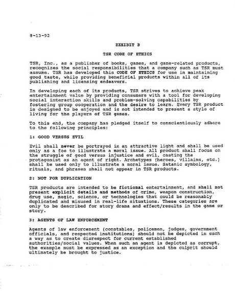 Los Códigos Éticos de TSR (1984, 92-94) Los Códigos Éticos de TSR (1984, 92-94)