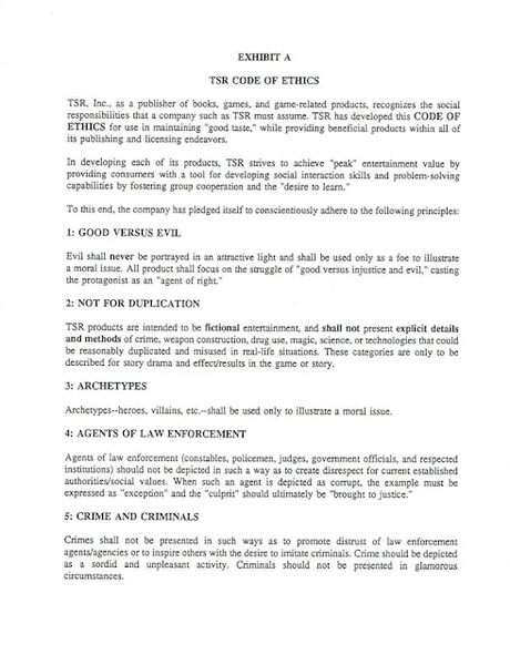 Los Códigos Éticos de TSR (1984, 92-94) Los Códigos Éticos de TSR (1984, 92-94)
