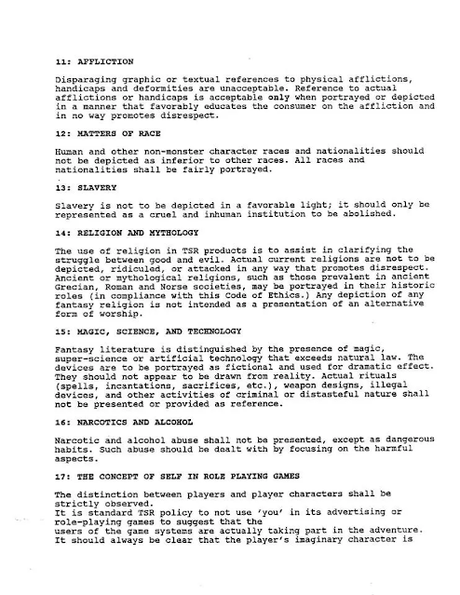 Los Códigos Éticos de TSR (1984, 92-94) Los Códigos Éticos de TSR (1984, 92-94)