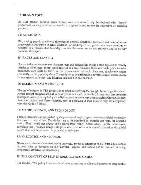 Los Códigos Éticos de TSR (1984, 92-94) Los Códigos Éticos de TSR (1984, 92-94)