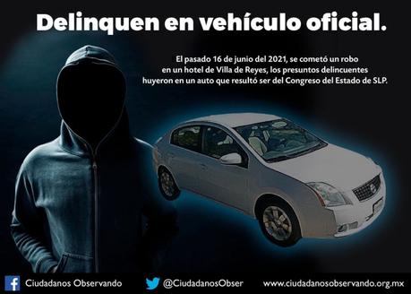 Usan auto del Congreso para robar hotel en Villa de Reyes