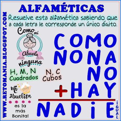 ALFAMÉTICAS - DÍA DE LOS ABUELOS Alfamética, Criptoaritmética, Criptosuma, Criptograma, Suma de palabras, Suma de letras, Acertijos, Día de los Abuelos