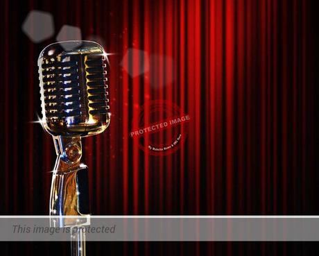 retro microphone and red curtain