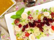 Ensalada cuscús verduras frescas remolacha vinagreta mostaza