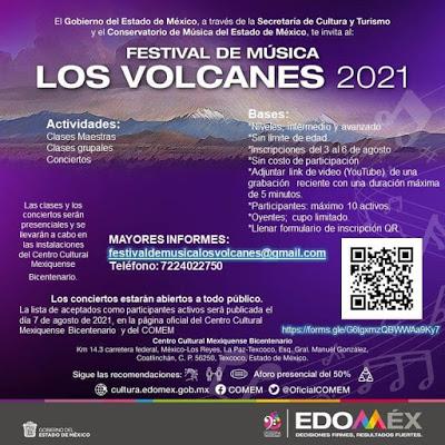 INVITAN AL PRIMER FESTIVAL DE MÚSICA LOS VOLCANES 2021 EN LA ZONA ORIENTE DEL ESTADO DE MÉXICO INVITAN AL PRIMER FESTIVAL DE MÚSICA LOS VOLCANES 2021 EN LA ZONA ORIENTE DEL ESTADO DE MÉXICO