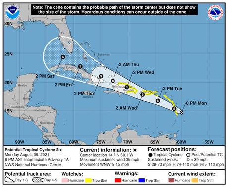 Ciclón impactará el miércoles a la República Dominicana.