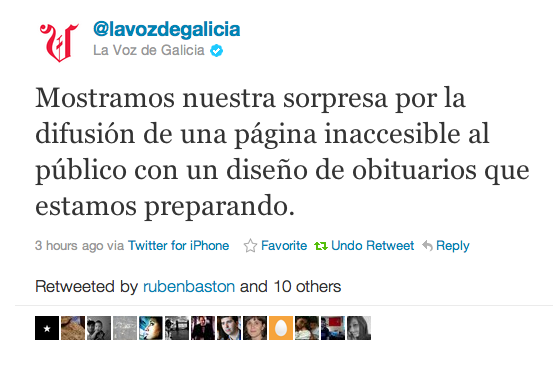tweet 2 La Voz de Galicia y el obituario de Manuel Fraga