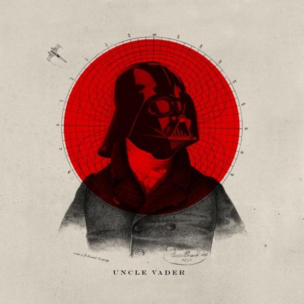 Arte vintage con algunos personajes de Star Wars