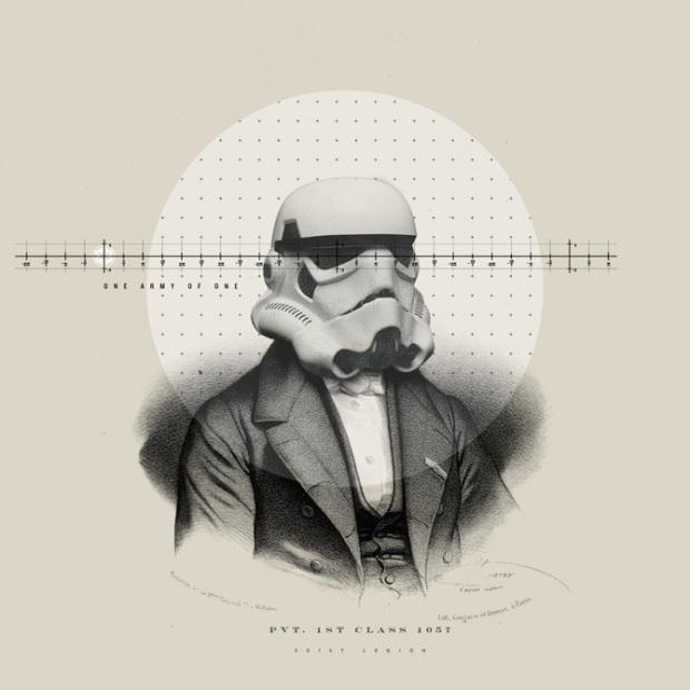 Arte vintage con algunos personajes de Star Wars