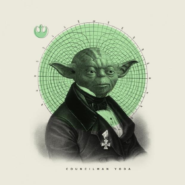 Arte vintage con algunos personajes de Star Wars