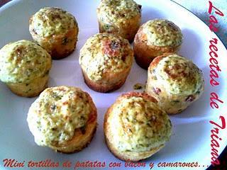 Mini tortillas de patatas con bacon y camarones Mini tortillas de patatas con bacon y camarones