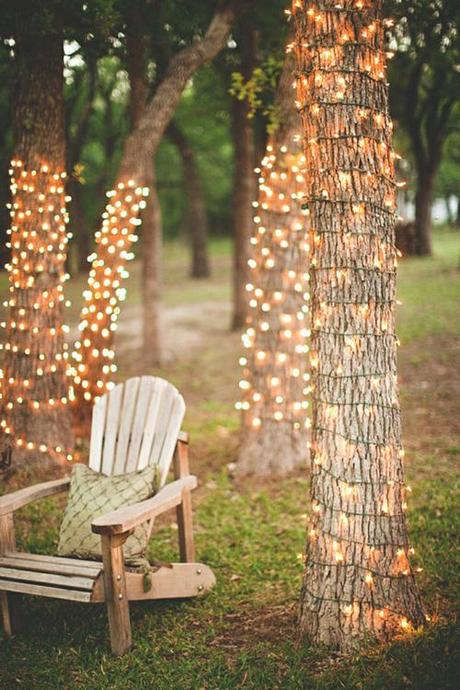 Idea decorativa para tu boda: Ilumina los troncos de los árboles con guirnaldas de luces