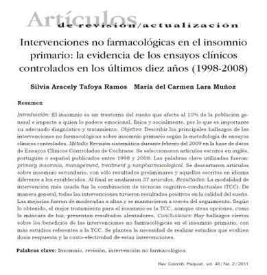 Intervenciones no farmacológicas en el insomnio primario - Tafoya y Lara