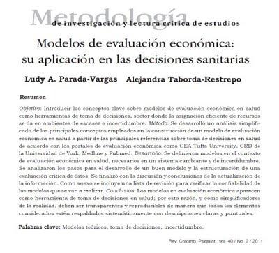 Modelos de evaluación económica y su aplicación en decisiones sanitarias - Parada y Taborda