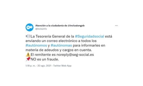 Si recibes este correo de la Tesorería General, es un aviso oficial, no lo elimines