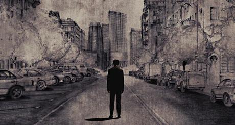 Reflexión de un solitario, descalzo en el muelle de una invisible bahía