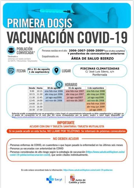 Fechas de vacunación Covid 19 para los nacidos de 2006 a 2009
