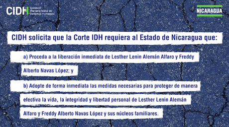 LA CIDH SOLICITA A LA CORTE IDH AMPLIACIÓN DE MEDIDAS PROVISIONALES A FAVOR DE LESTHER LENIN ALEMÁN ALFARO Y FREDDY ALBERTO NAVAS LÓPEZ, Y A SU NÚCLEO FAMILIAR, ANTE EXTREMA SITUACIÓN DE RIESGO EN NICARAGUA