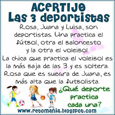 RETOS MATEMÁTICOS Y DEPORTES Retos matemáticos, Desafíos matemáticos, Retos mentales, Retos visuales, Problemas matemáticos, Problemas de lógica, Matemática y Deportes, Acertijos, Acertijos con solución, Enigmas