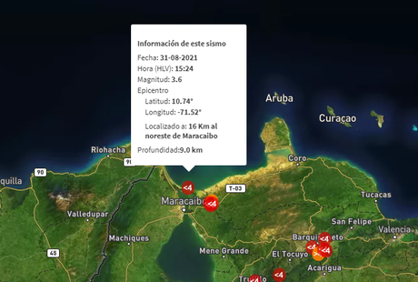 Temblor de 3.6 se registró al noroeste de Maracaibo