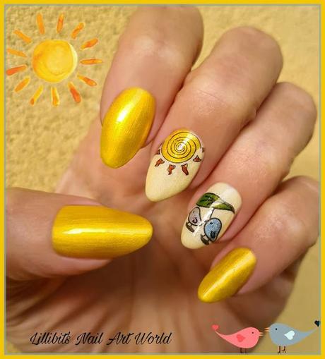 ¡De vuelta de vacaciones! Reto Las locas del Nail Art agosto 2021: Amarillo + pájaros
