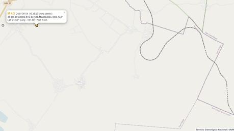 Se registra sismo de 4.3° a 30 km de Santa María del Río