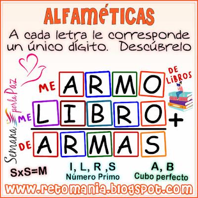 Desafíos matemáticos, Retos matemáticos, Problemas matemáticos, Retos mentales, Retos visuales, Problemas de matemáticas, Criptoaritmética, Criptosuma, Criptograma, Alfamética