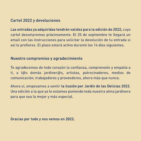 Festival Jardín de las Delicias Aplazado al 2022