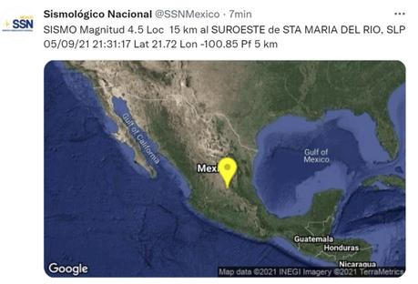 Se registra temblor en San Luis Potosí capital