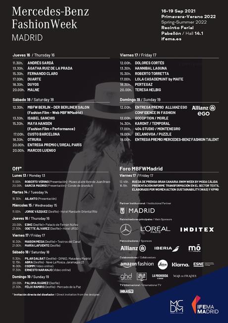 MBFWMadrid PRESENTA EL CALENDARIO OFICIAL DE SU 74ª EDICIÓN