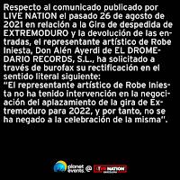 Nuevo Comunicado de Live Nation sobre la gira de Extremo Duro