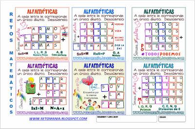 RETOS MATEMÁTICOS - SEMANA POR LA PAZ Criptoaritmética, Alfamética, Criptosuma, Criptograma, Suma de palabras, Suma de letras, Juego de palabras, Acertijos, Descubre el número, Busca el número