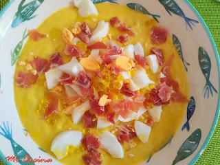 PORRA DE MANGO CON HUEVO Y JAMÓN