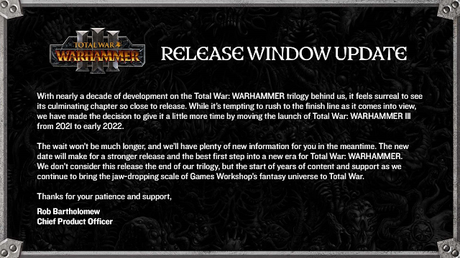 Warhammer Total War III se retrasa a primeros de 2022